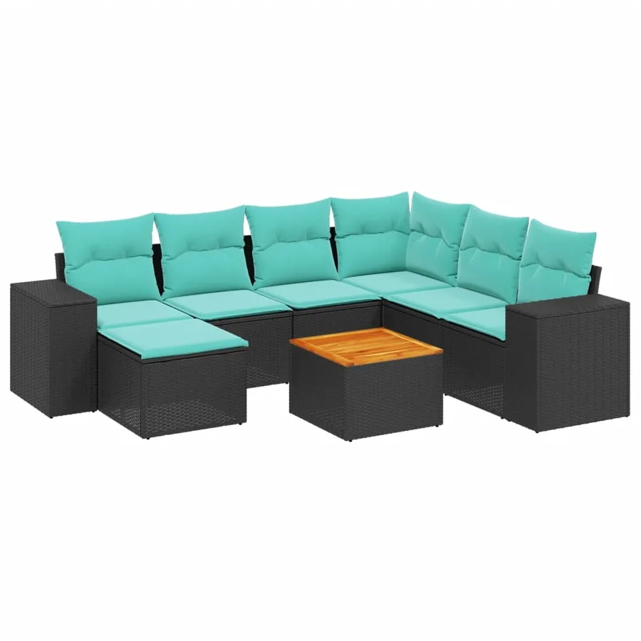 Ensemble de canapé de jardin 8 pcs avec coussins noir résine tressée - 2