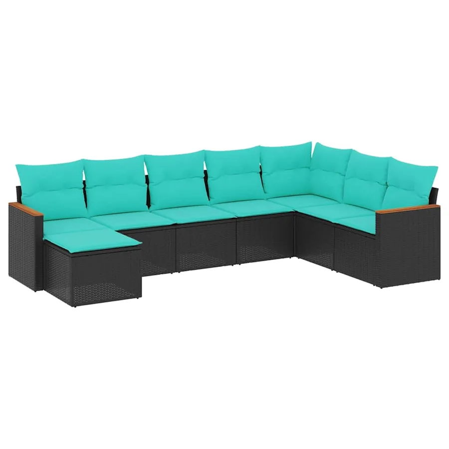 Salon de jardin 8 pcs avec coussins noir résine tressée - 2