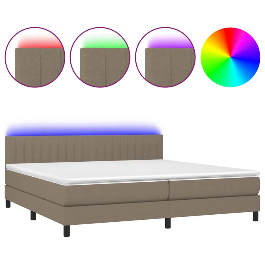 Sommier à lattes de lit et matelas et LED Taupe 200x200cm Tissu - 2