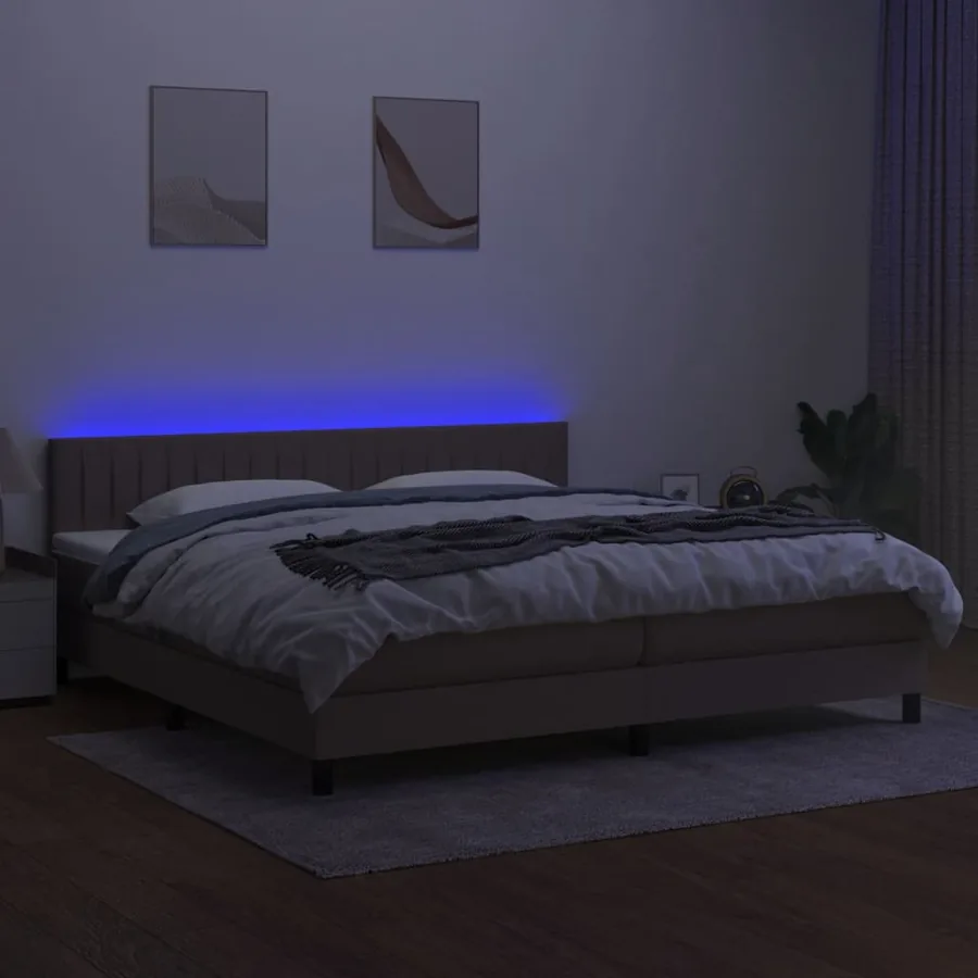 Sommier à lattes de lit et matelas et LED Taupe 200x200cm Tissu - 4