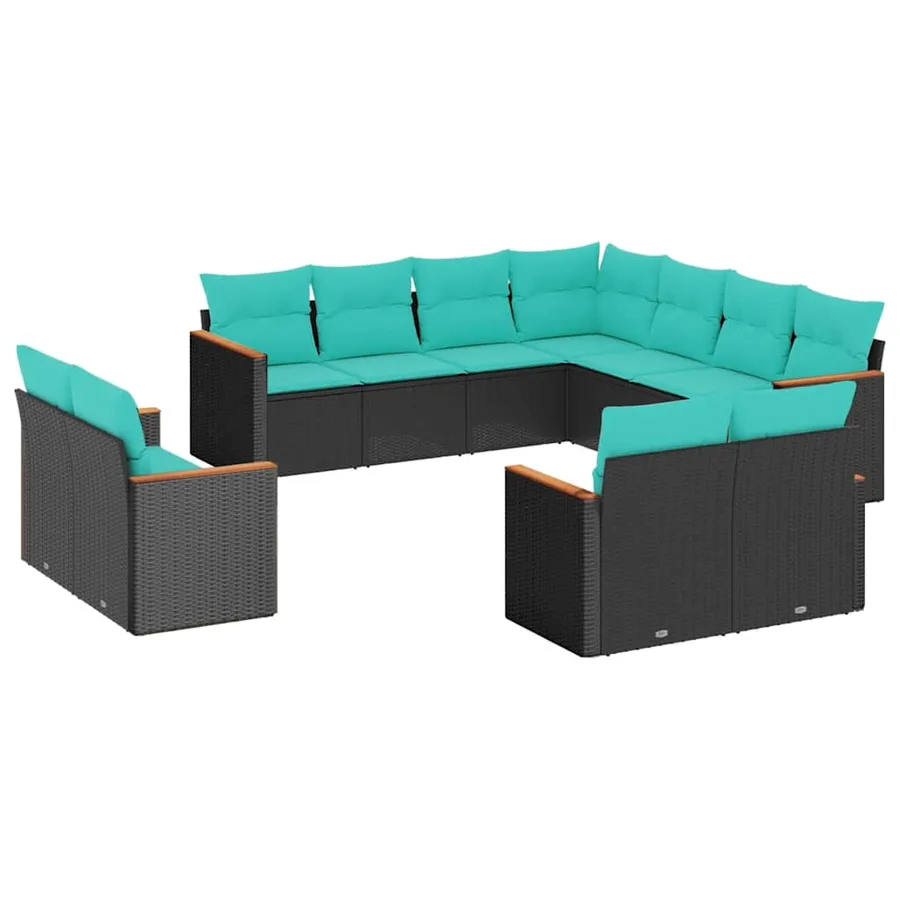 Salon de jardin 11 pcs avec coussins noir résine tressée - 2