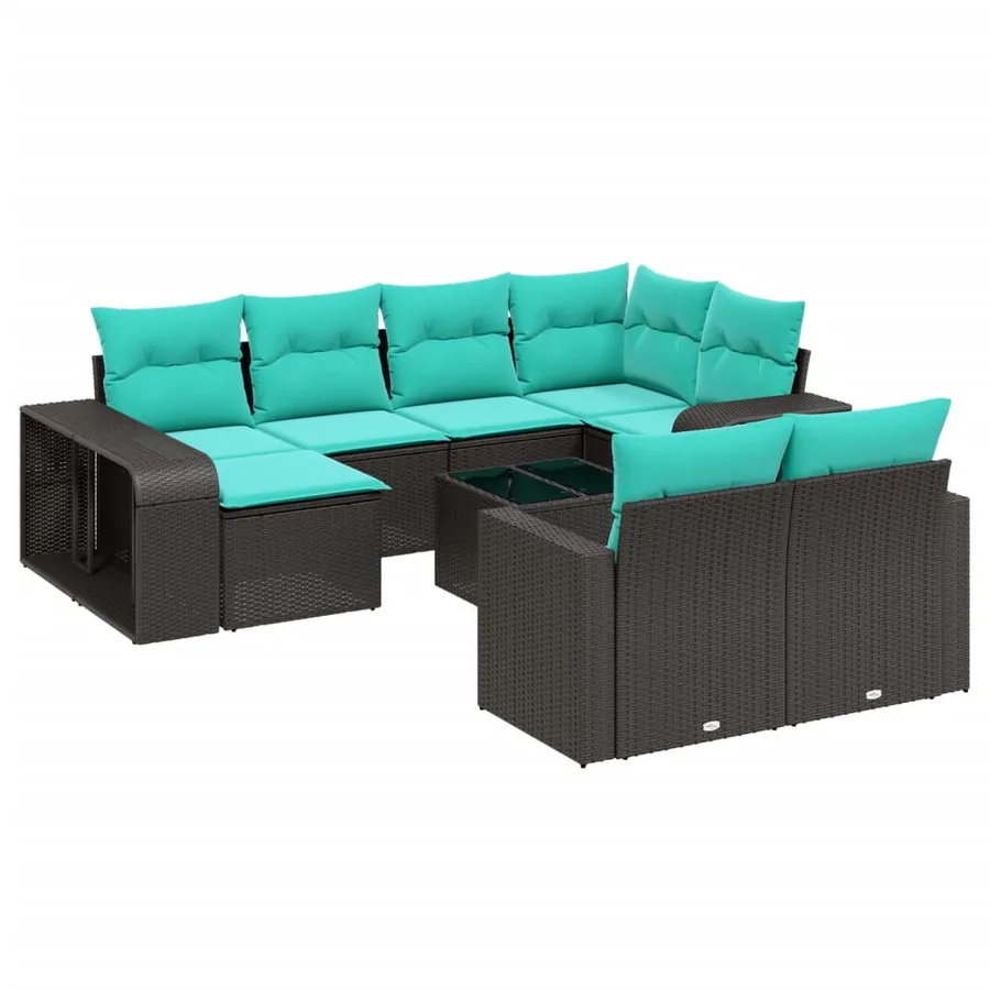 Ensemble de canapé de jardin 11 pcs avec coussins noir résine tressée - 2