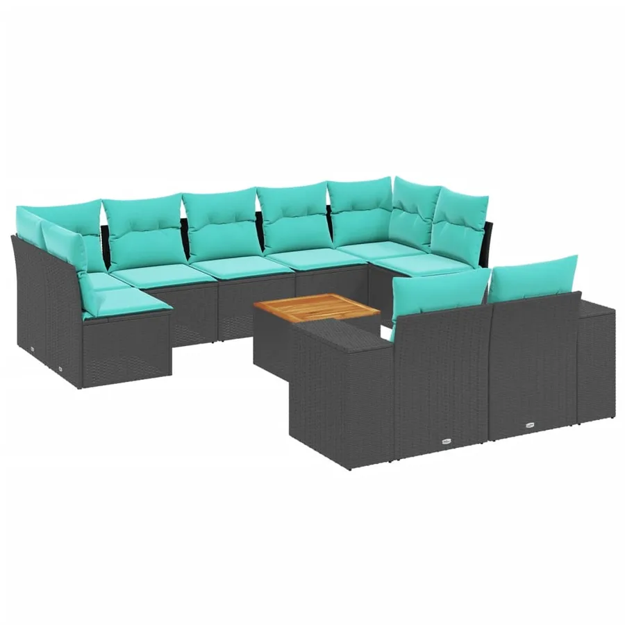 Ensemble de canapé de jardin 10 pcs avec coussins noir résine tressée - 2