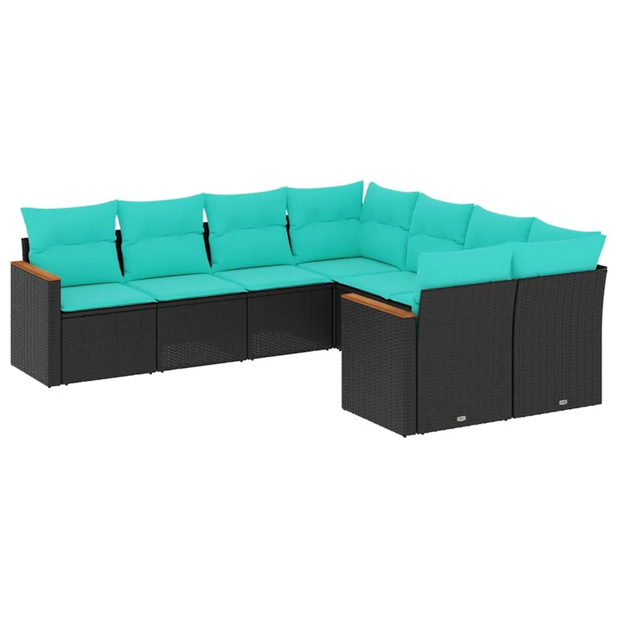 Salon de jardin 8 pcs avec coussins noir résine tressée - 2