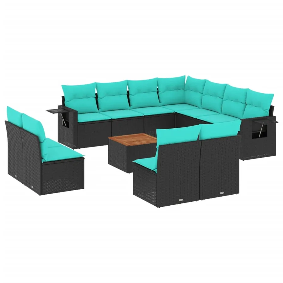 Ensemble de canapé de jardin 12 pcs avec coussins noir résine tressée - 2
