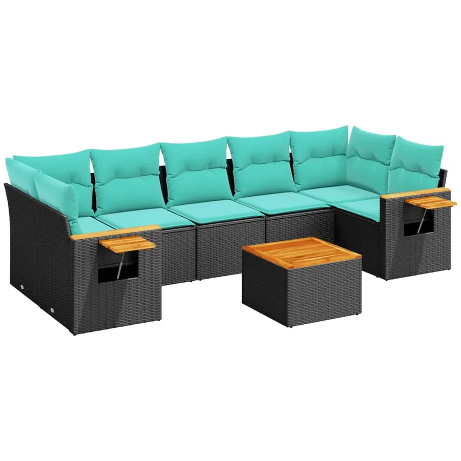 Salon de jardin 8 pcs avec coussins noir résine tressée - 2
