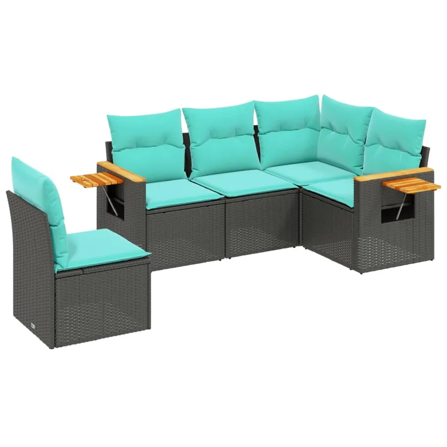 Salon de jardin 5 pcs avec coussins noir résine tressée - 2