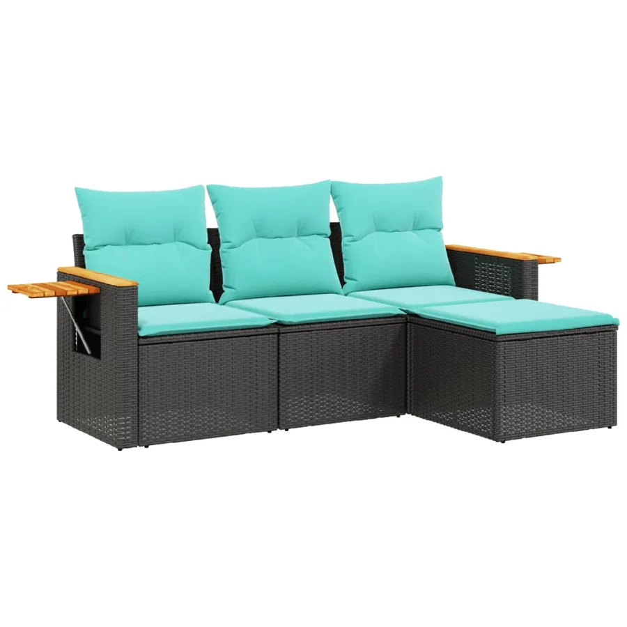 Salon de jardin 4 pcs avec coussins noir résine tressée - 2