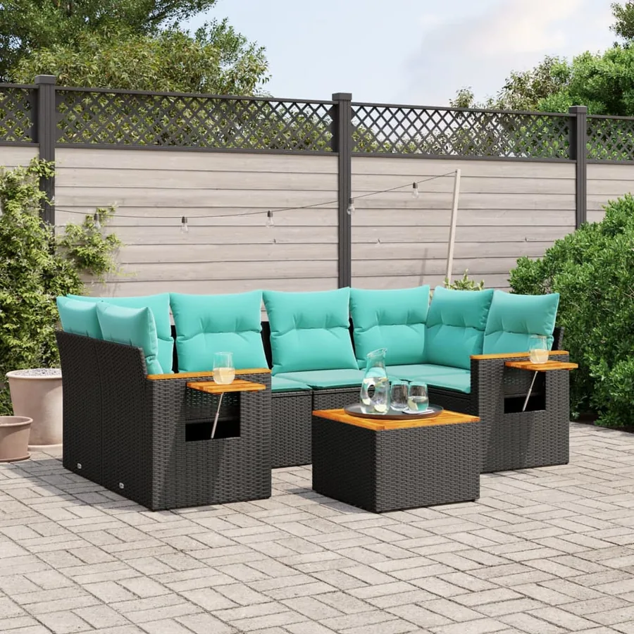 Salon de jardin 7 pcs avec coussins noir résine tressée 62 x 62 x 69 cm - 60,3 kg