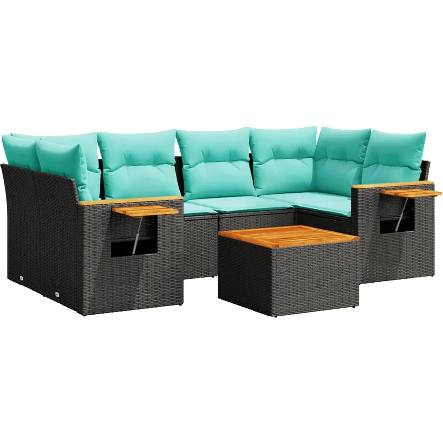 Salon de jardin 7 pcs avec coussins noir résine tressée 62 x 62 x 69 cm - 60,3 kg - 2