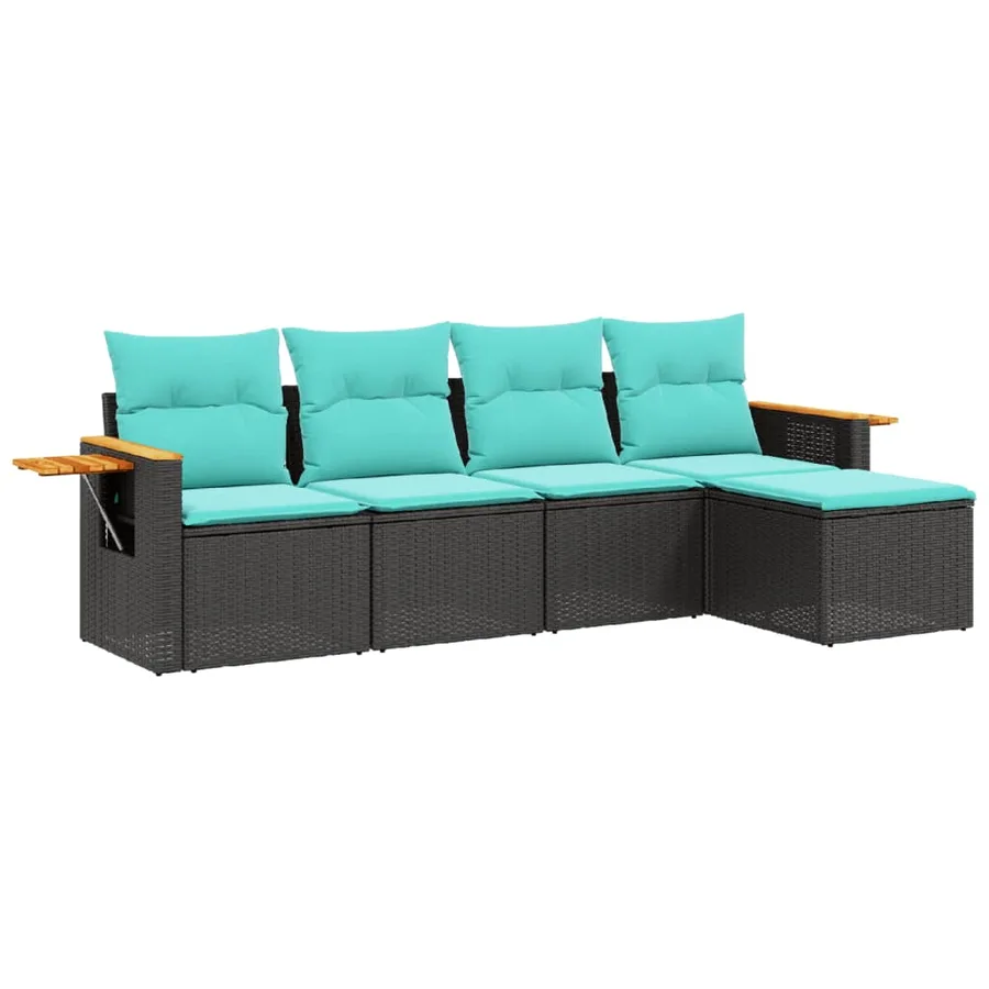 Salon de jardin 5 pcs avec coussins noir résine tressée - 2