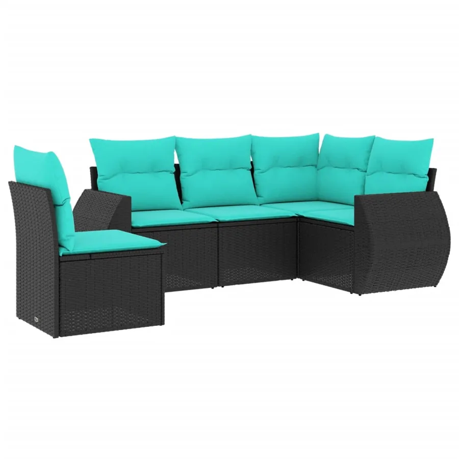 Salon de jardin 5 pcs avec coussins noir résine tressée - 2