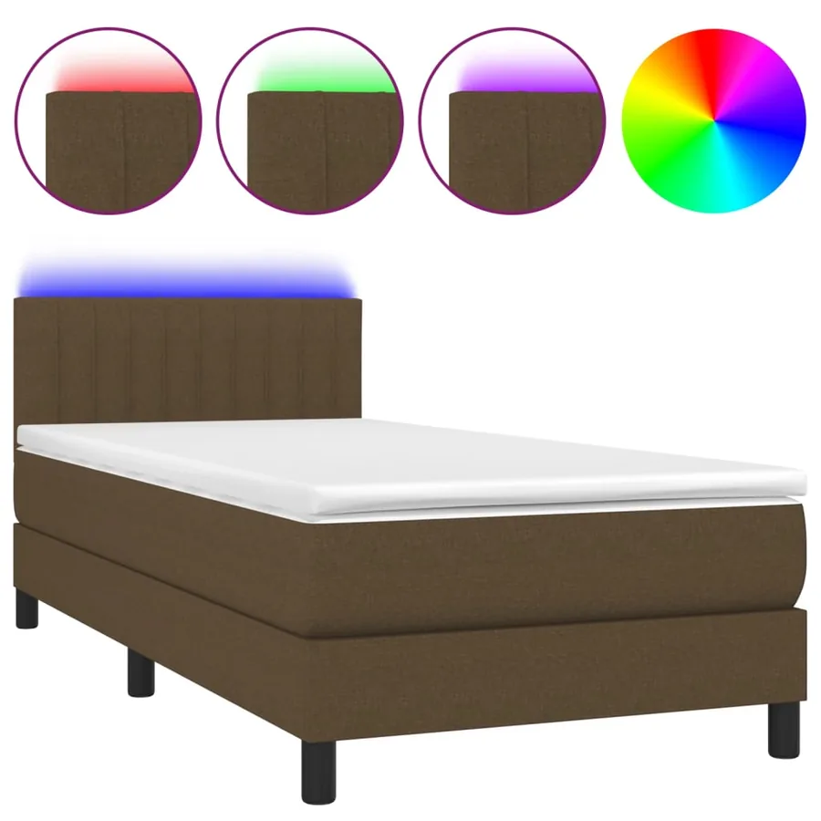 Sommier à lattes de lit et matelas et LED Marron foncé 90x190cm - 2