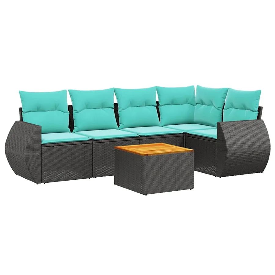 Ensemble de canapé de jardin 6 pcs avec coussins noir résine tressée - 2