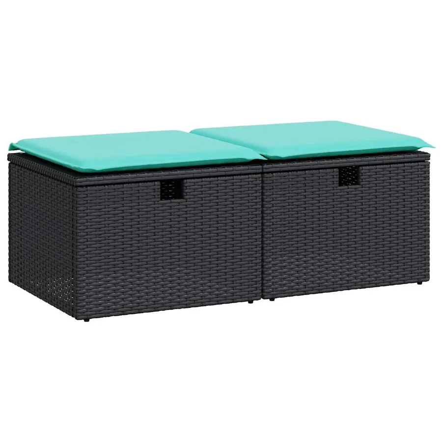 Salon de jardin avec coussins 2 pcs noir résine tressée acacia - 2