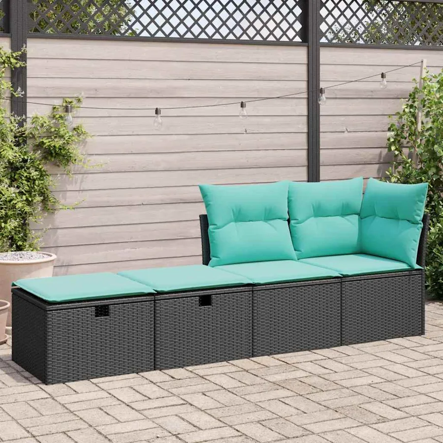 Salon de jardin avec coussins 2 pcs noir résine tressée acacia - 3