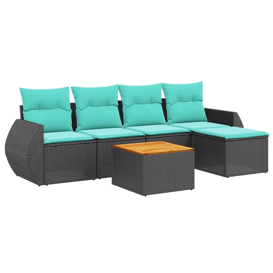 Ensemble de canapé de jardin 6 pcs avec coussins noir résine tressée - 2