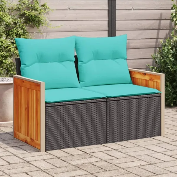 Canapé de jardin avec coussins 2 places en résine tressée noire