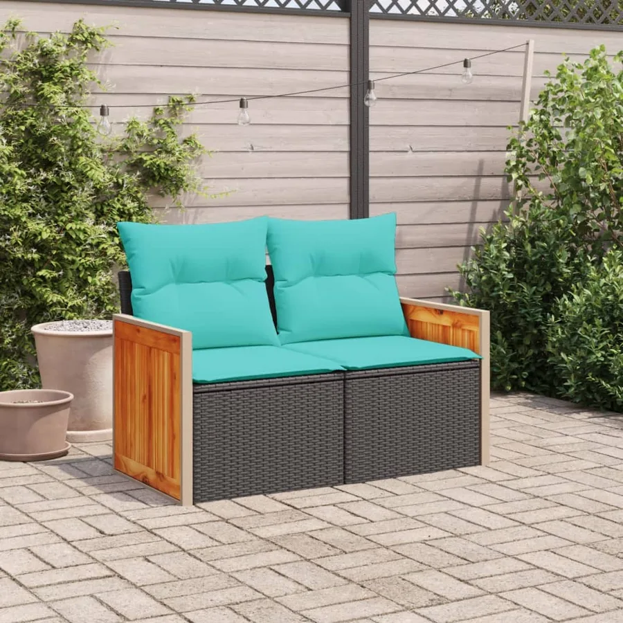 Canapé de jardin avec coussins 2 places en résine tressée noire - 3