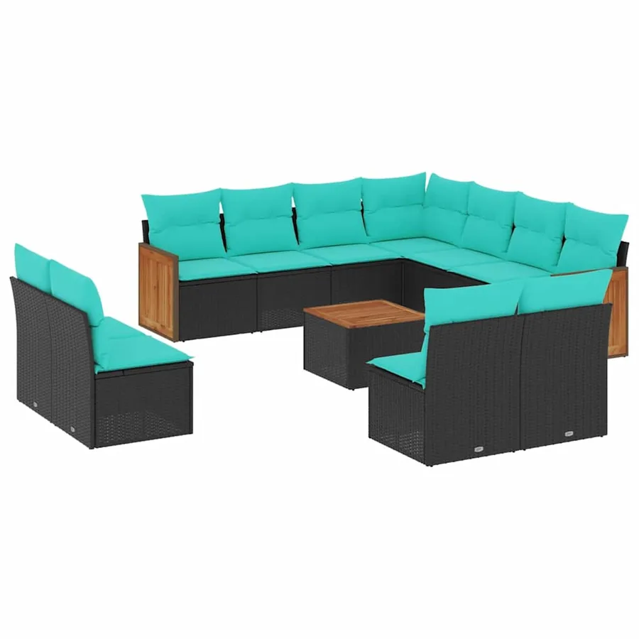 Ensemble de canapé de jardin 12 pcs avec coussins noir résine tressée - 2