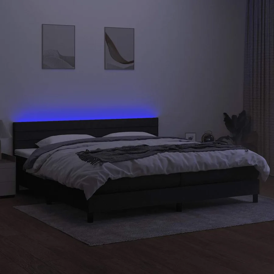 Sommier à lattes de lit et matelas et LED Noir 200x200 cm Tissu - 4