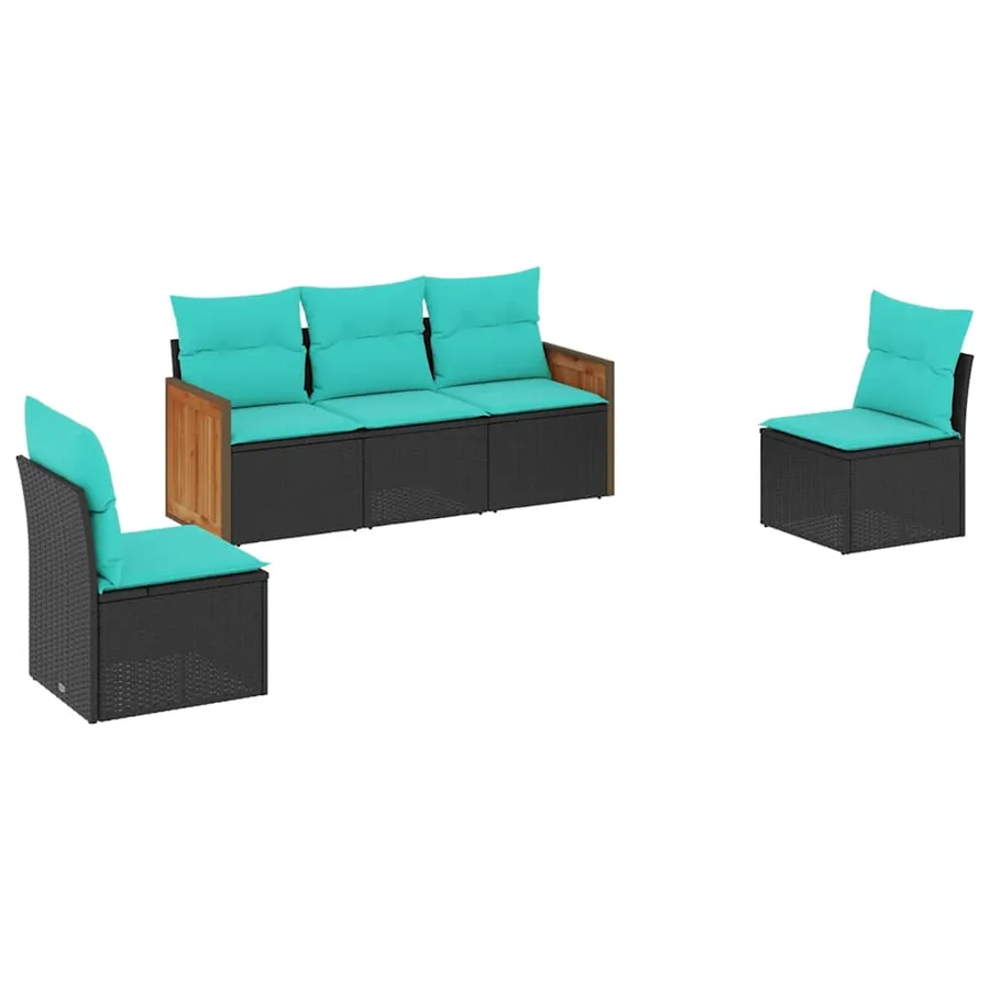 Salon de jardin 5 pcs avec coussins noir résine tressée - 2