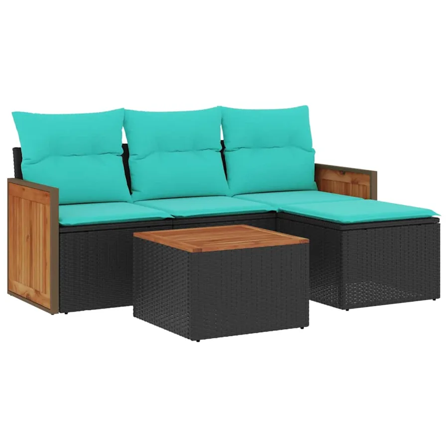 Ensemble de canapé de jardin 5 pcs avec coussins noir résine tressée - 2