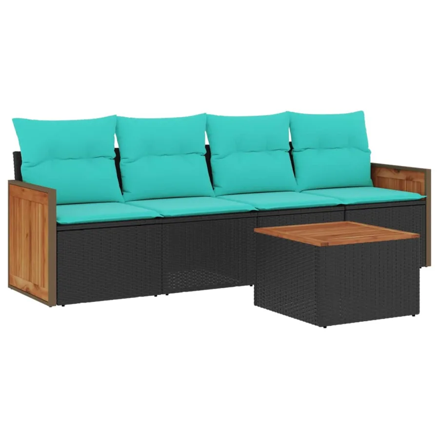 Ensemble de canapé de jardin 5 pcs avec coussins noir résine tressée - 2