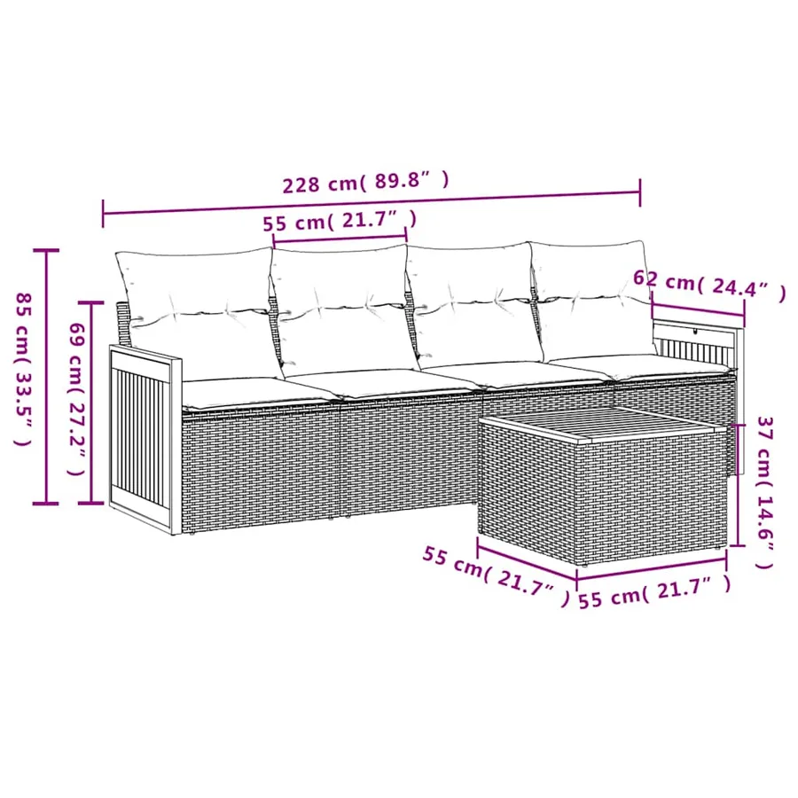 Ensemble de canapé de jardin 5 pcs avec coussins noir résine tressée - 7