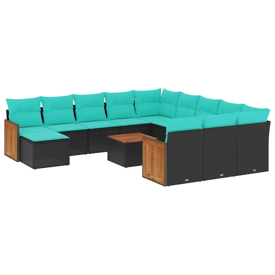 Ensemble de canapé de jardin 13 pcs avec coussins noir résine tressée - 2