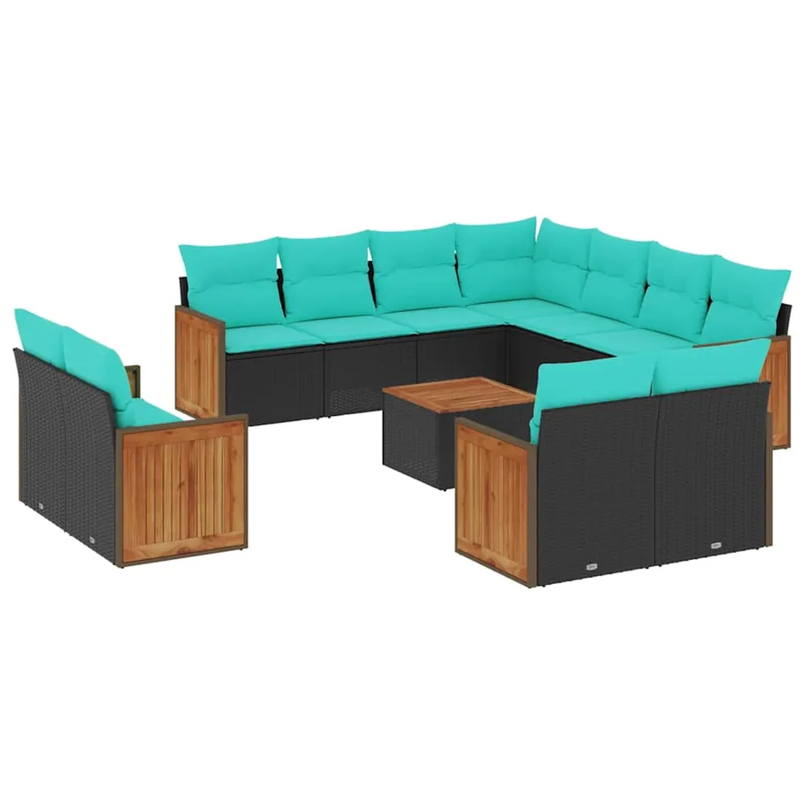 Ensemble de canapé de jardin 12 pcs avec coussins noir résine tressée - 2