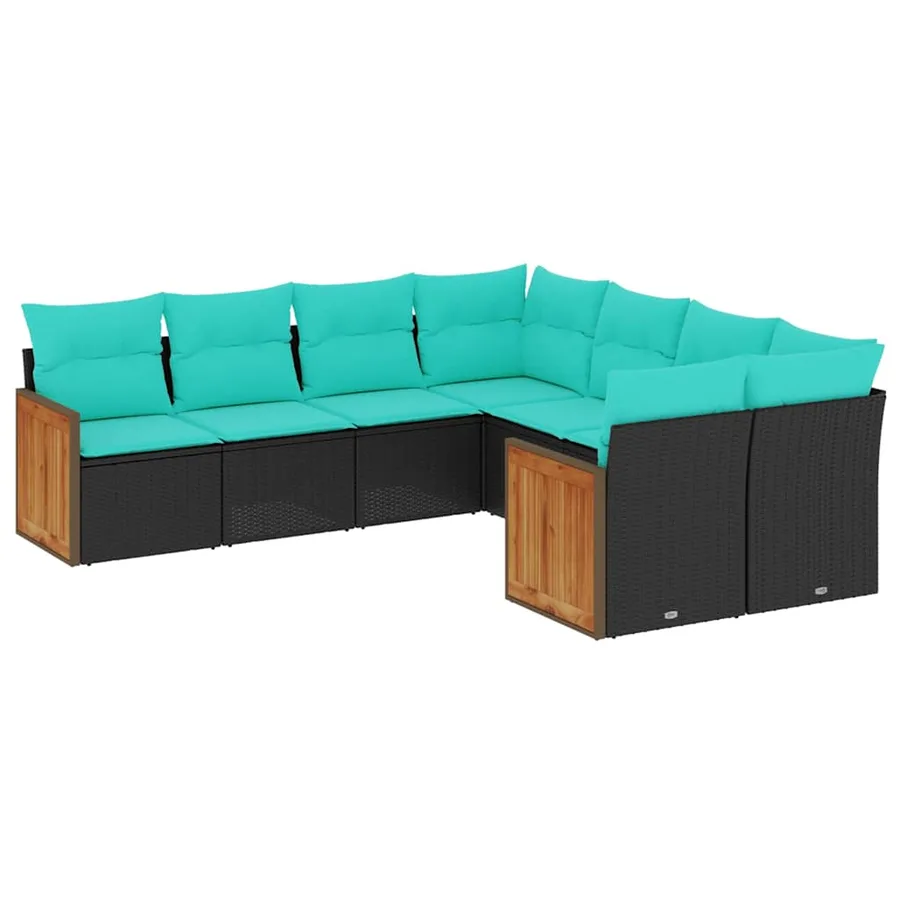 Salon de jardin 8 pcs avec coussins noir résine tressée - 2
