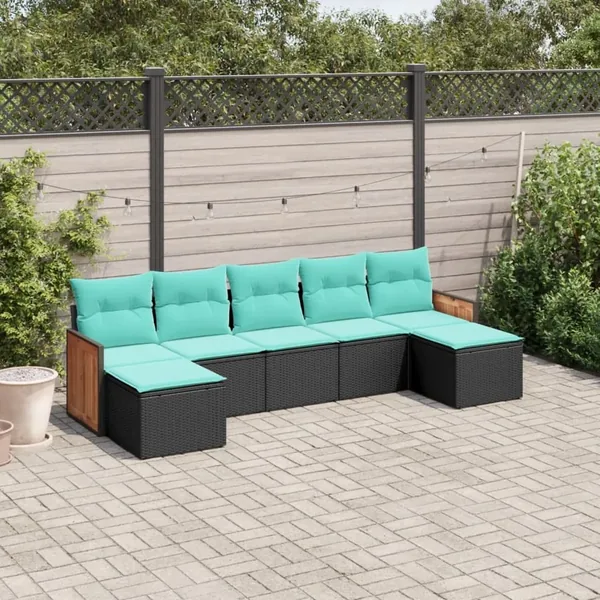 Salon de jardin 7 pcs avec coussins noir résine tressée 55 x 62 x 69 cm - 55,2 kg