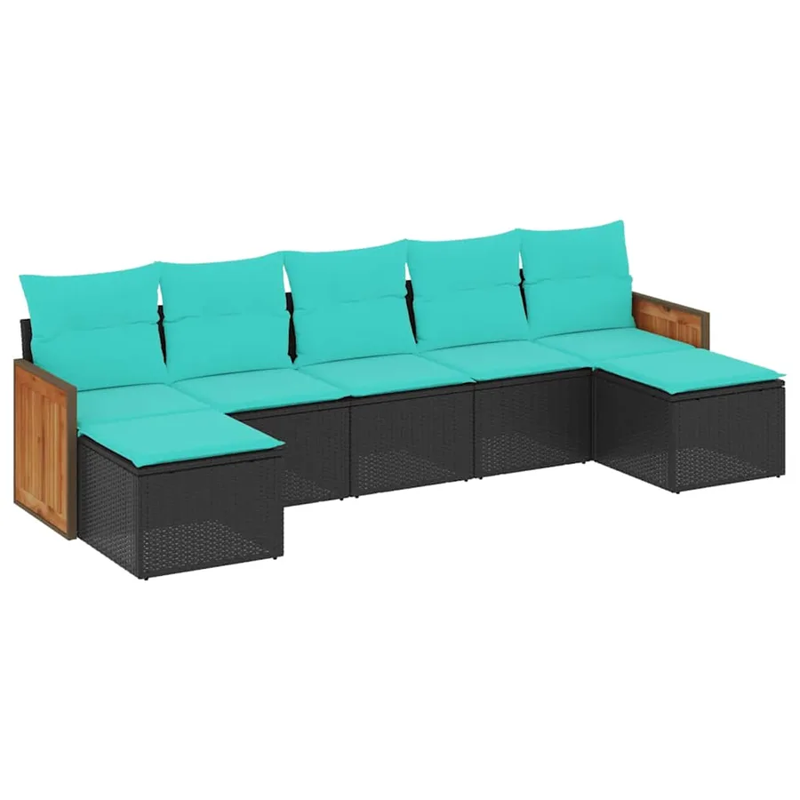 Salon de jardin 7 pcs avec coussins noir résine tressée 55 x 62 x 69 cm - 55,2 kg - 2