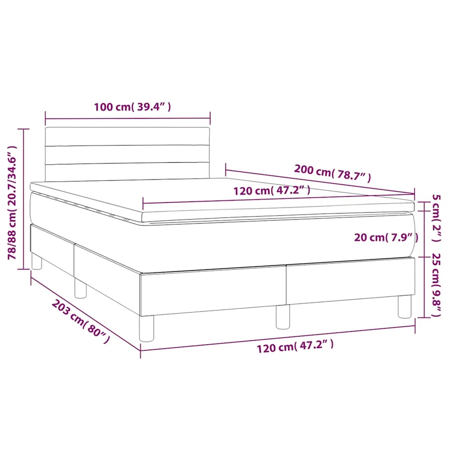 Sommier à lattes de lit avec matelas LED Noir 120x200 cm Tissu - 8
