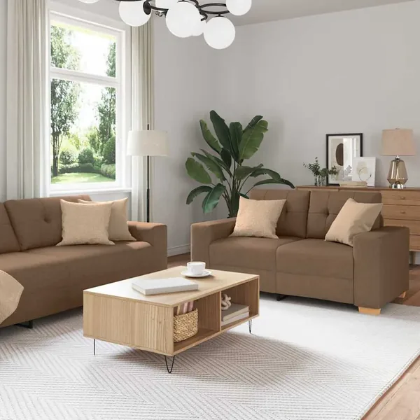 Canapé 3 pcs Marron 221 x 80 x 80 cm Tissu en lin mélangé