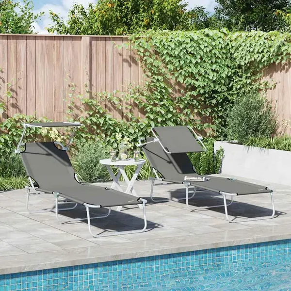 Transat 2 pcs Gris 58 x 188 x 77cm Polyester
