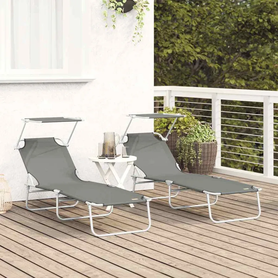 Transat 2 pcs Gris 58 x 188 x 77cm Polyester - 3