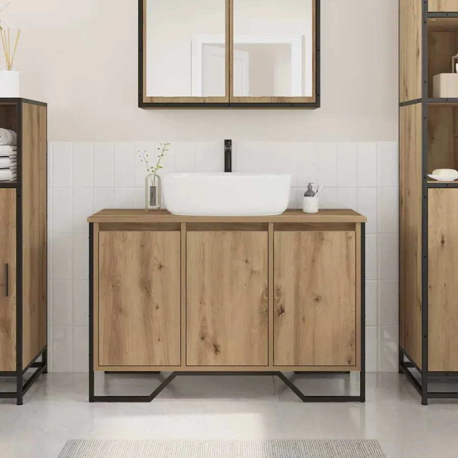 Meuble de Lavabo de Salle de Bain avec stockage Chêne artisanal