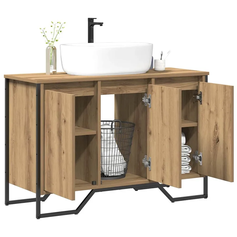 Meuble de Lavabo de Salle de Bain avec stockage Chêne artisanal - 3