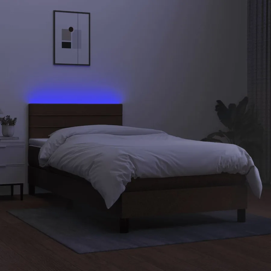Sommier à lattes de lit et matelas et LED Marron foncé 80x200cm - 4