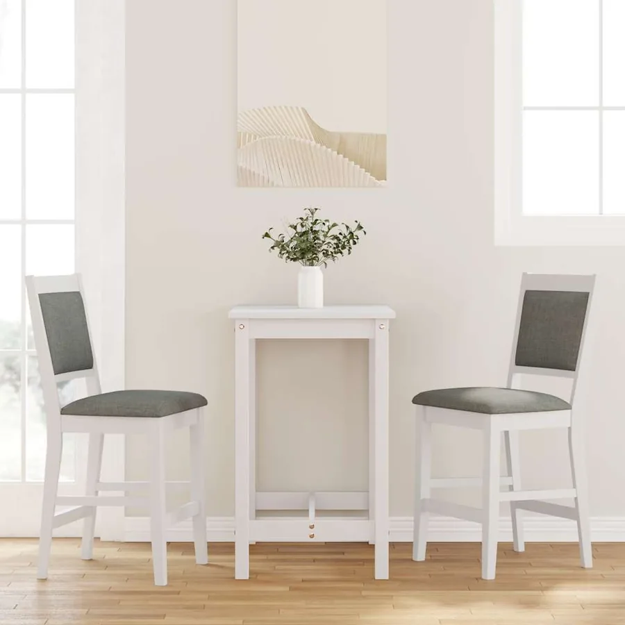 Tabourets de bar avec coussins (lot de 2) en bois massif blanc et caoutchouc
