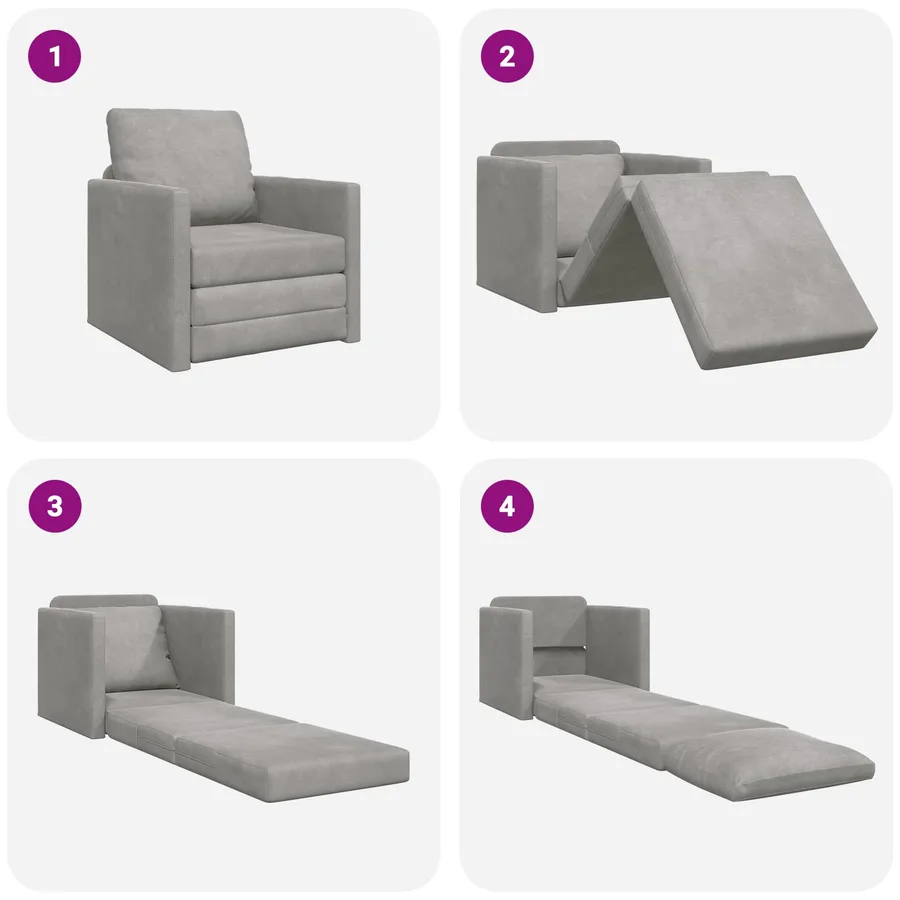 Canapé-Lit Gris clair 74 x 77 x 81 cm Velours - 10