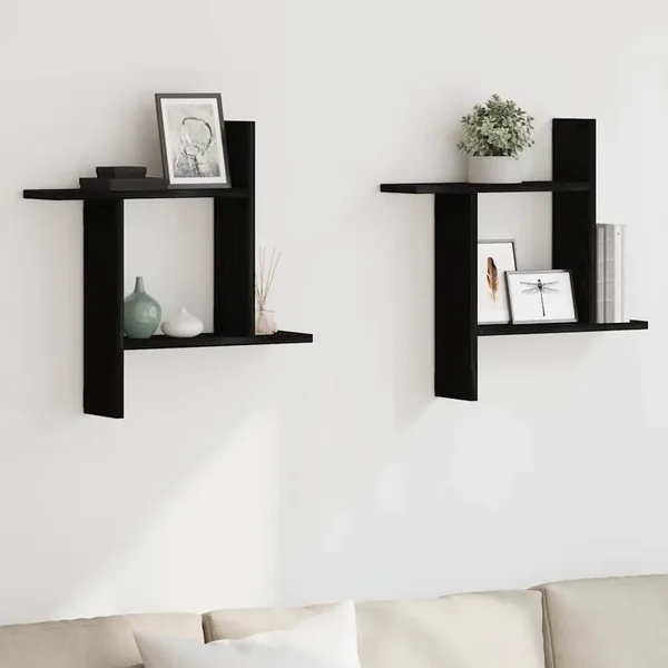 Étagères murales (lot de 2) en chêne noir 50 x 12 x 50 cm bois composite