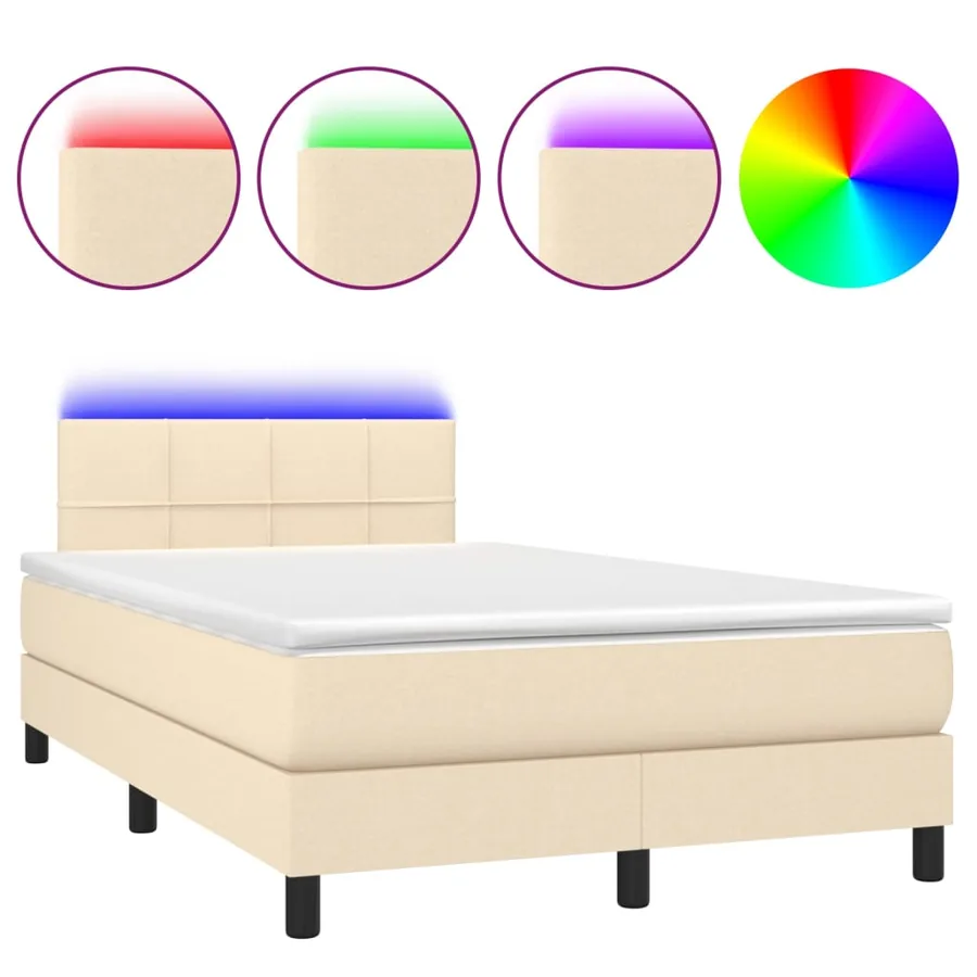 Sommier à lattes de lit avec matelas LED Crème 120x200 cm Tissu - 2