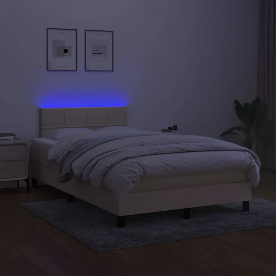 Sommier à lattes de lit avec matelas LED Crème 120x200 cm Tissu - 4
