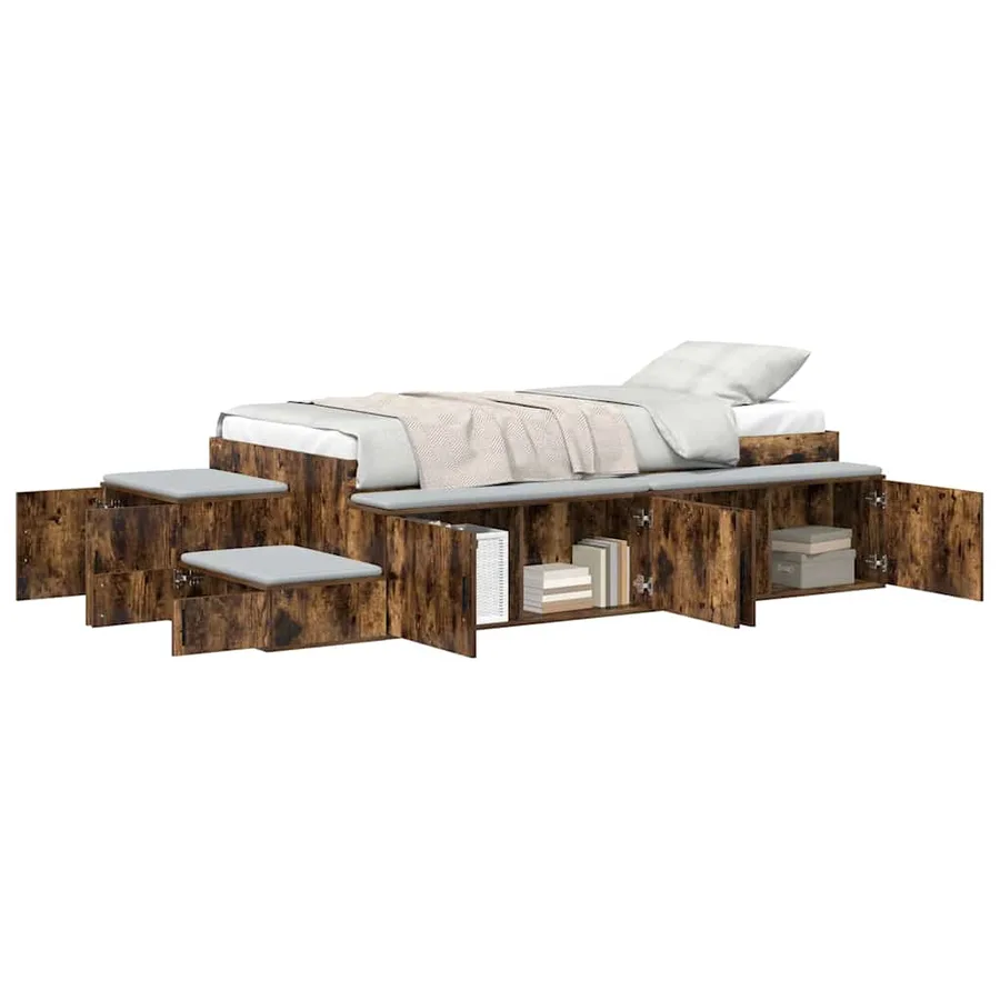 Cadre de lit avec rangement Chêne fumé 75 cm Bois d'ingénierie - 3