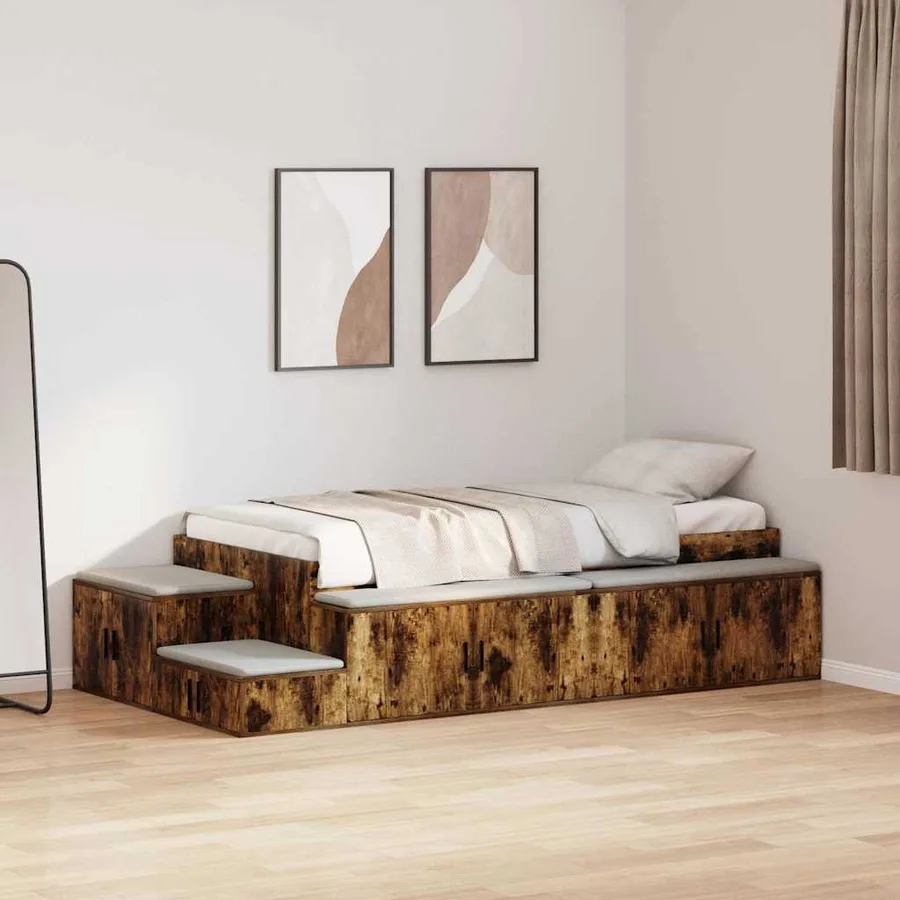 Cadre de lit avec rangement Chêne fumé 75 cm Bois d'ingénierie - 4