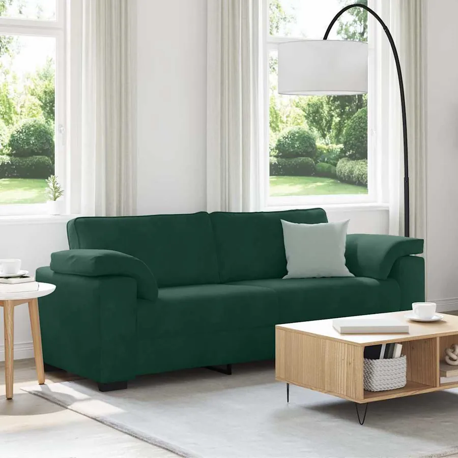 Canapé 3 places vert foncé 220 x 77 x 82 cm velours