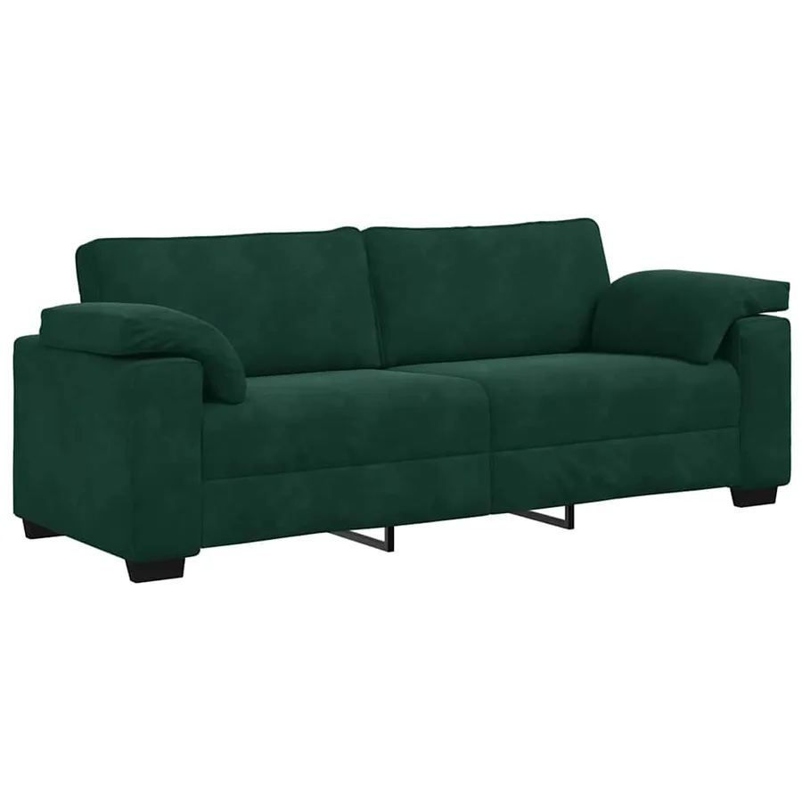 Canapé 3 places vert foncé 220 x 77 x 82 cm velours - 2